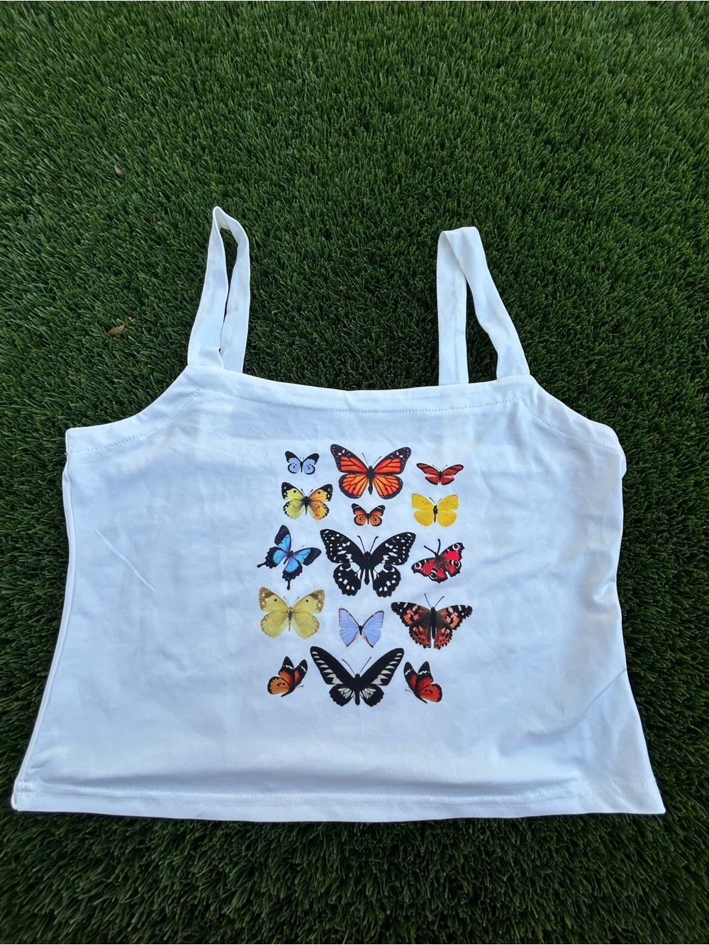 SHEIN White Butterfly Graphic Tank Top